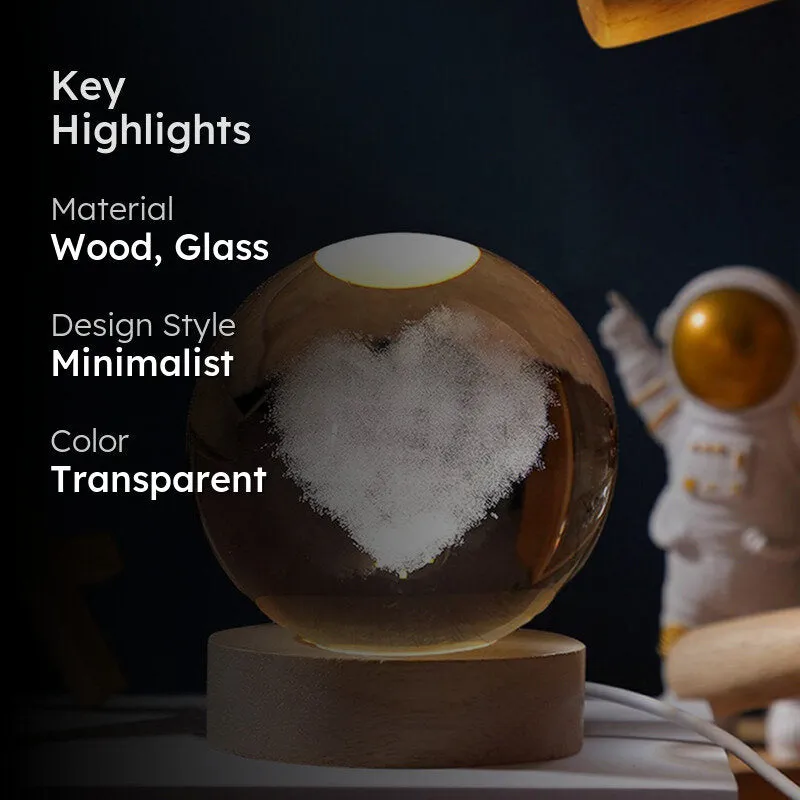 Crystallized Heart Wooden & Glass Moon LED Table Lamp - Transparent media 2