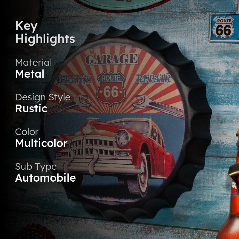 Garage Route 66 Bottle Cap Metal Wall Accent media 2