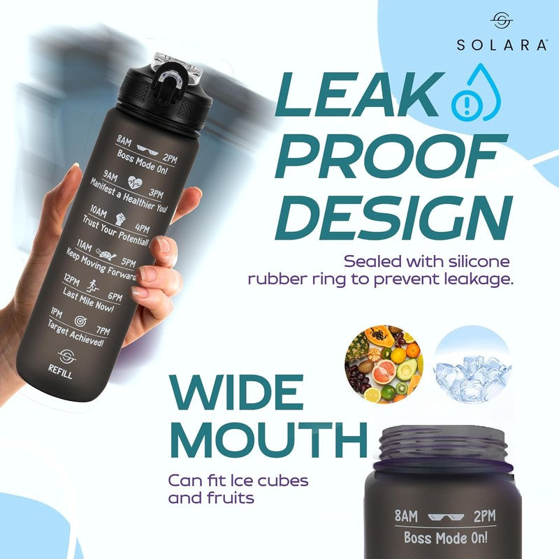 Solara Sportiq Plastic Water Bottle (1000 mL) - Black media 4