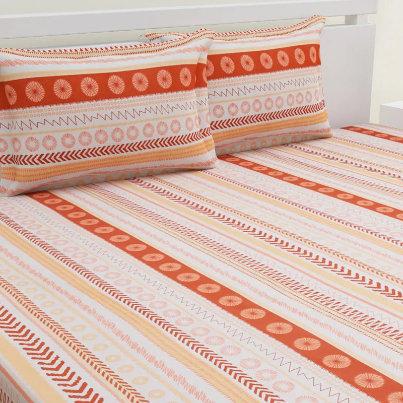 Florelle Strips Cotton Bedsheet (Orange) - 144 TC media 3