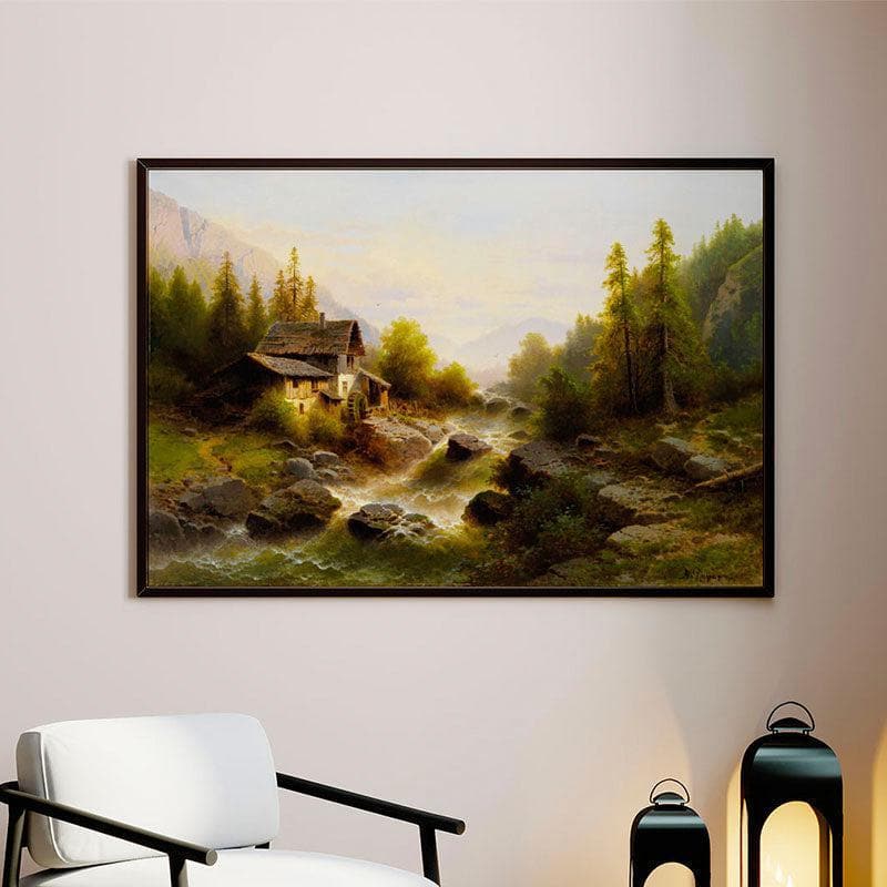 River Valley Canvas Wall Painting - Black Frame