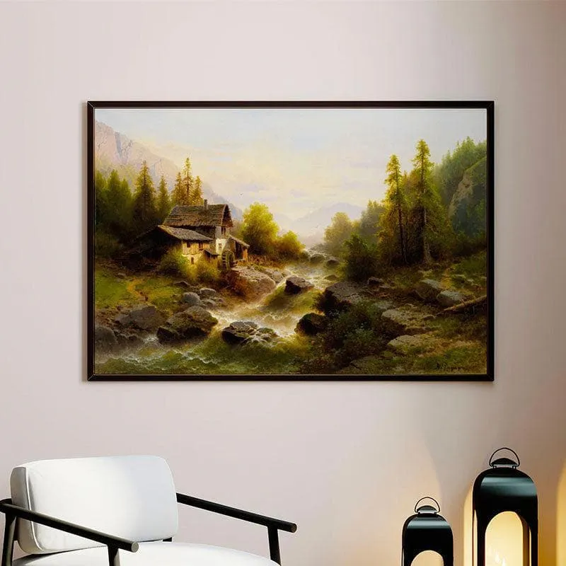 River Valley Canvas Wall Painting - Black Frame media 1