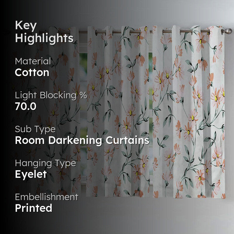 Floral Whispers Cotton Curtain - Set Of Three media 2