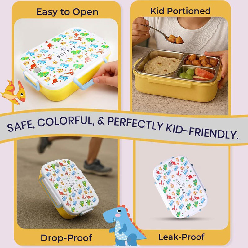 Solara Brewora Dino Lunch Box (Yellow,White) - 1000 ML media 7