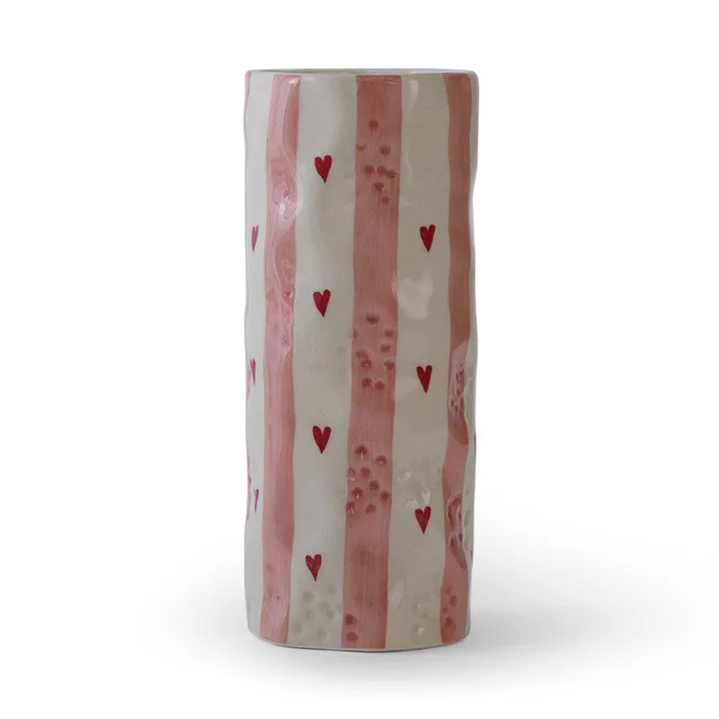Monoline Stripe Tall Ceramic Vase - Pink media 4