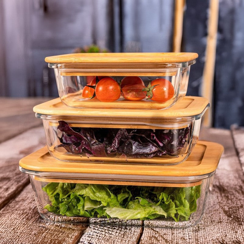 Airtight Glass Container with Lid (1040 mL/640 mL/370 mL) - Set of Three
