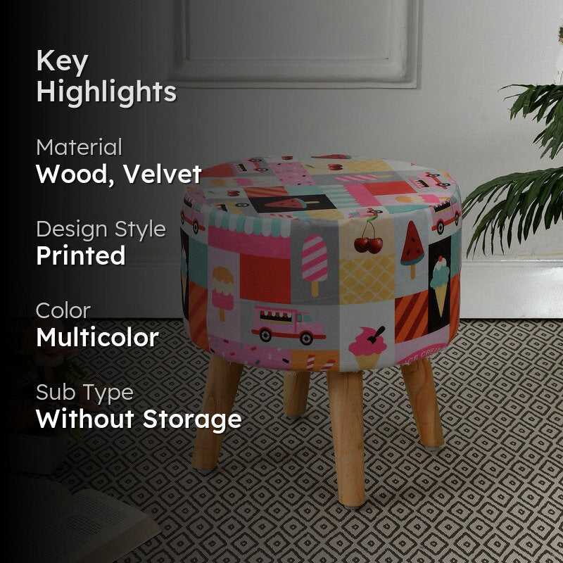 Avira Icecream-print Multicolor Engineered Wood Ottoman media 2