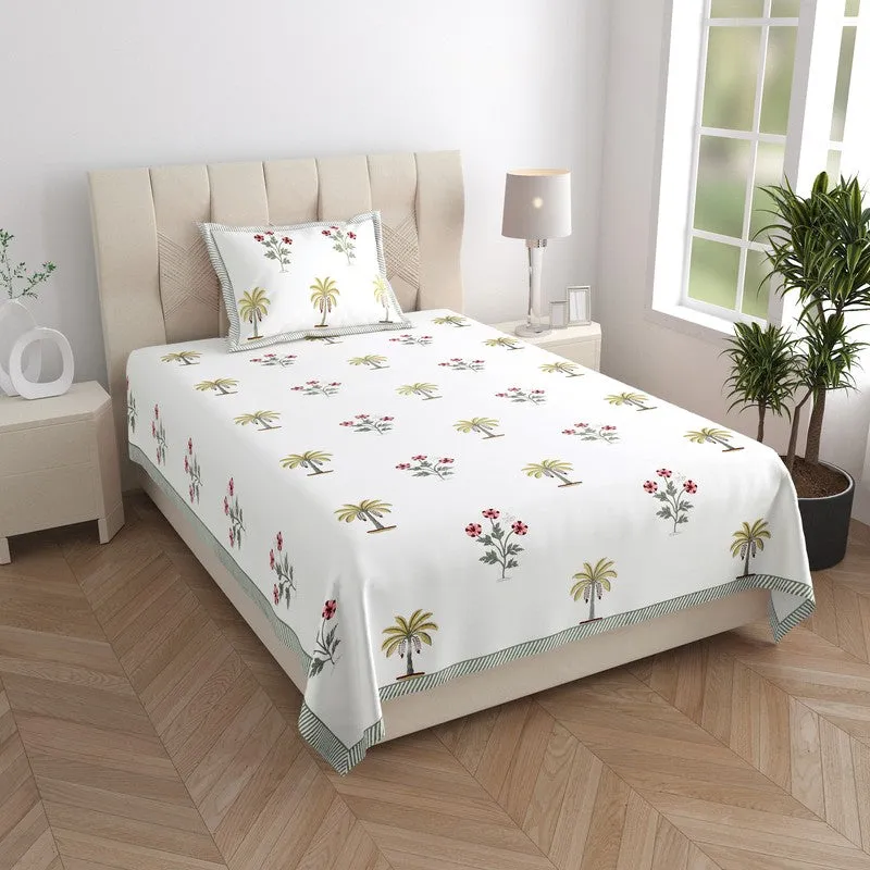 Haveli Space Cotton Bedsheet (White, Red) - 180 TC media 1