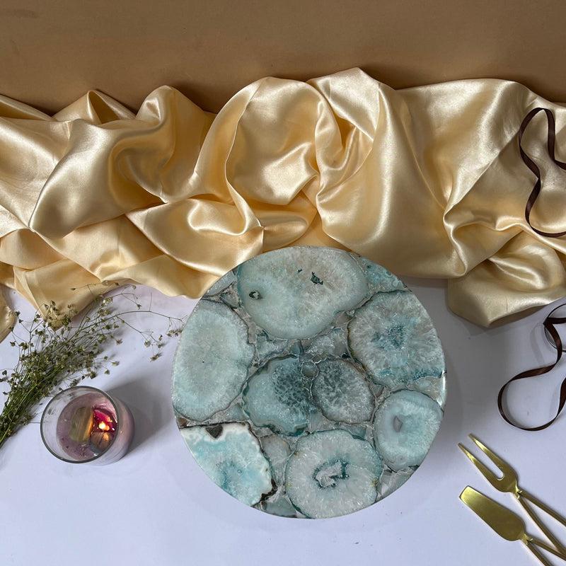 Emora Handcrafted Agate Cake Stand - Turquoise - 10x10x5 inch