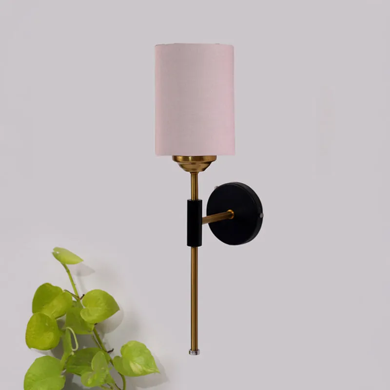 Beryll Cylindrical Steel & Cotton Wall Lamp - Beige media 3