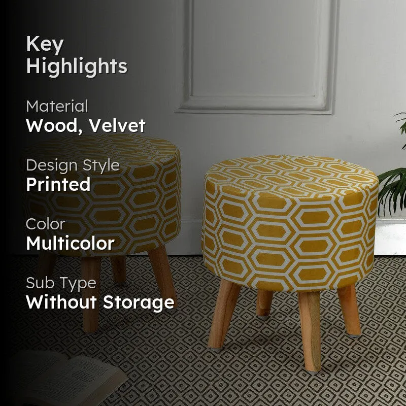 Hexora Yellow Box Print Multicolor Engineered Wood Ottomans - Set Of Two media 2