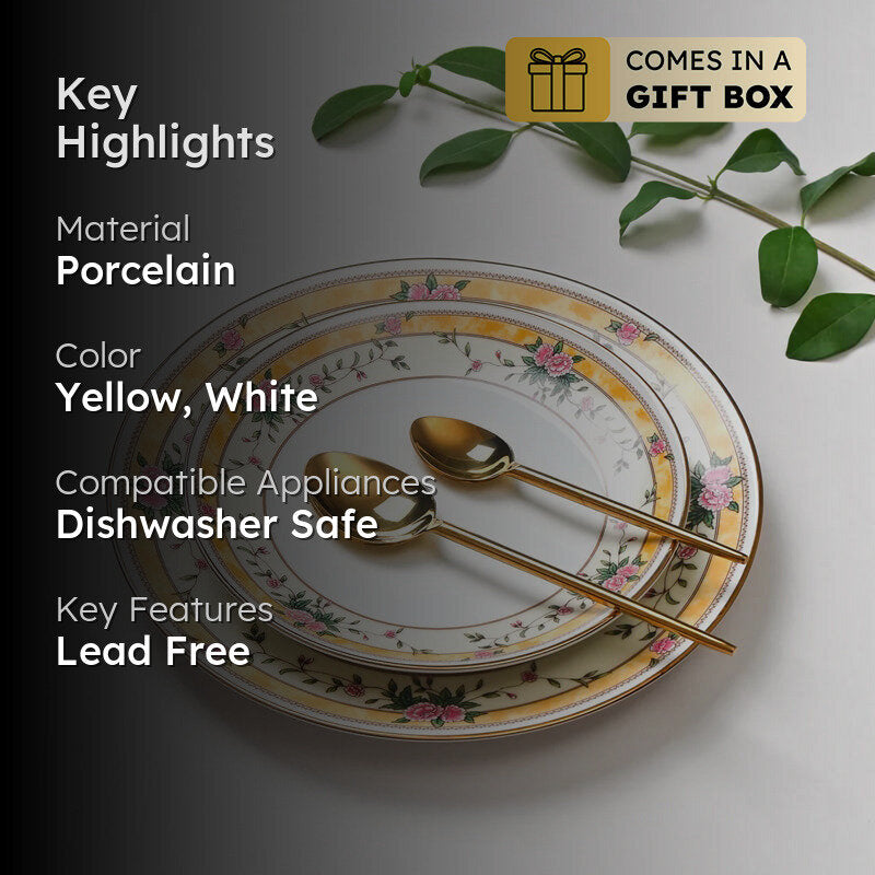 Yesenia 24k Gold Brushed Porcelain Dinner Set - 21 Piece Set media 2