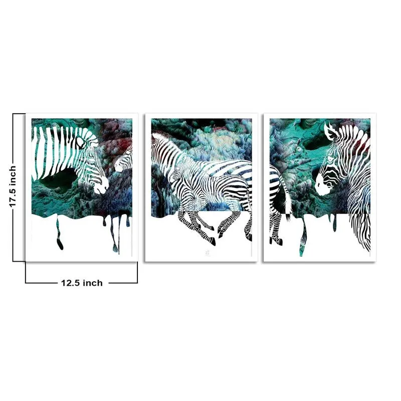 StripeWild Paper Wall Painting With MDF Frame (White) - Set Of Three media 9