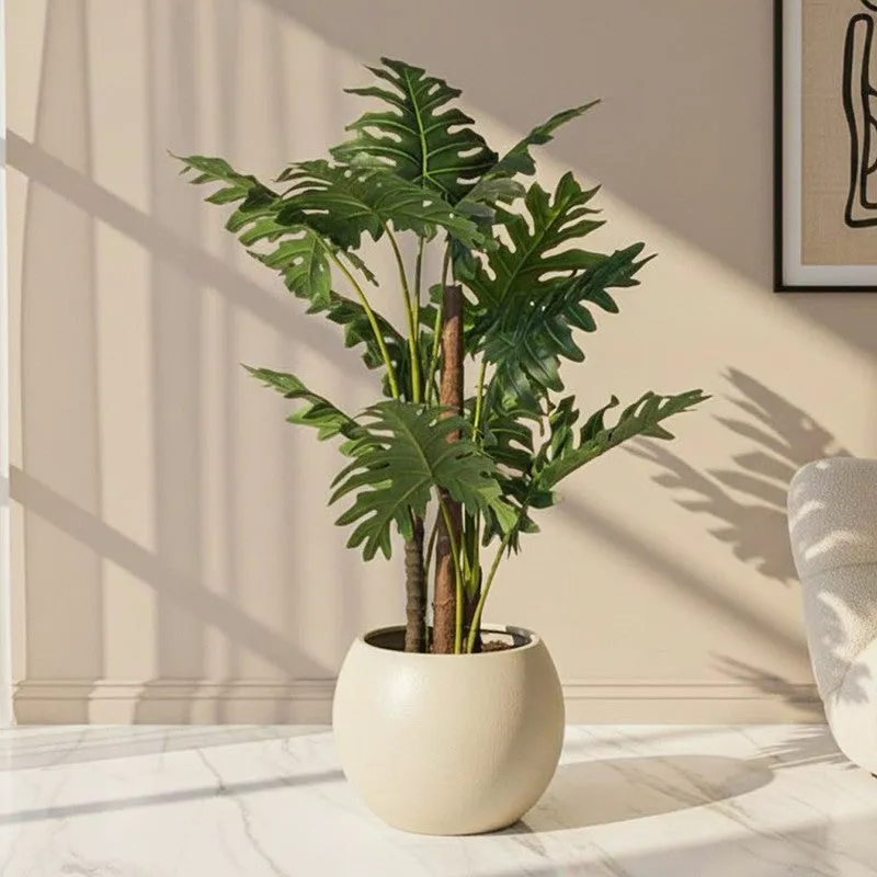 Faux Lush Philodendron Plant With Black Plastic Pot - 4 Feet media 1