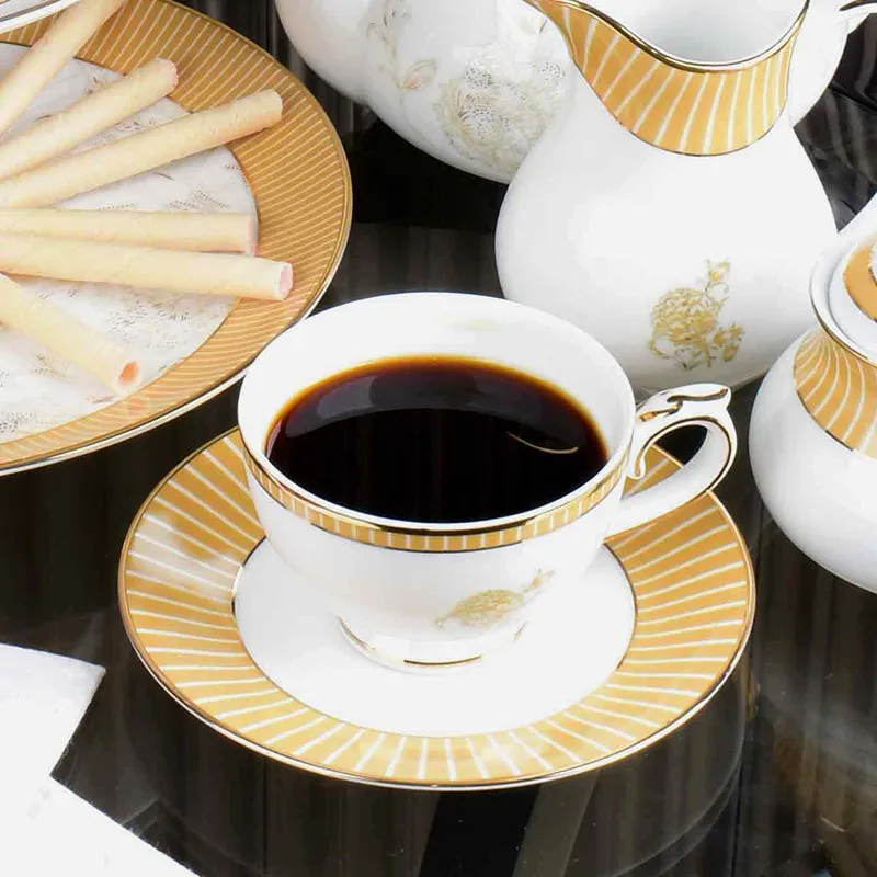 Gilded Iris 24k Gold Brushed Porcelain Tea Cup & Saucer (300 mL) - Set of Six media 4