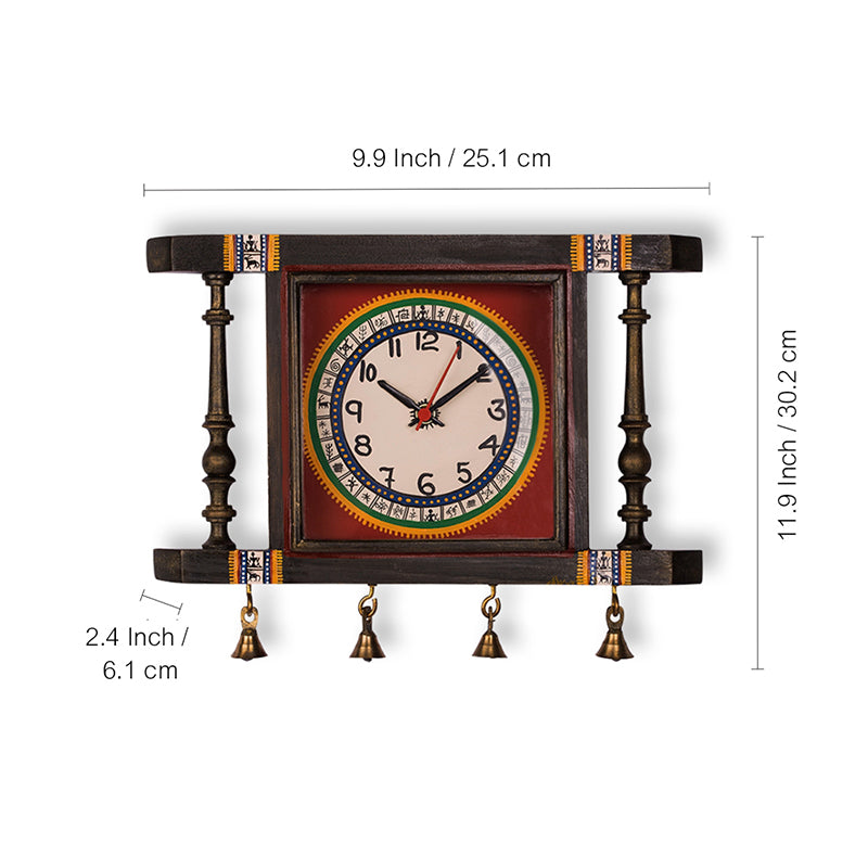 Carved Time Analog Teak Wood Wall Clock media 5