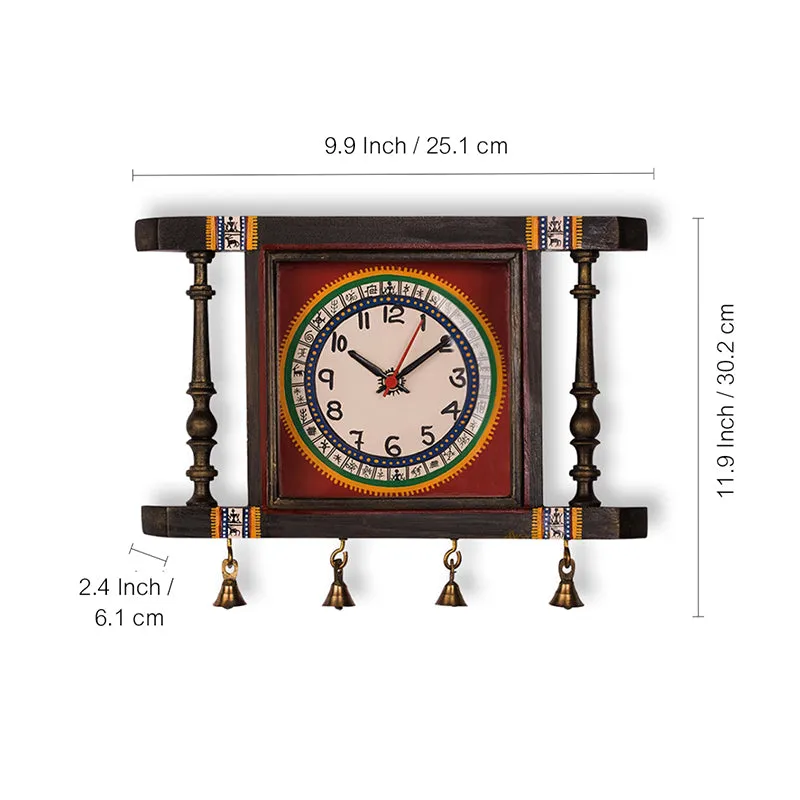 Carved Time Analog Teak Wood Wall Clock media 5