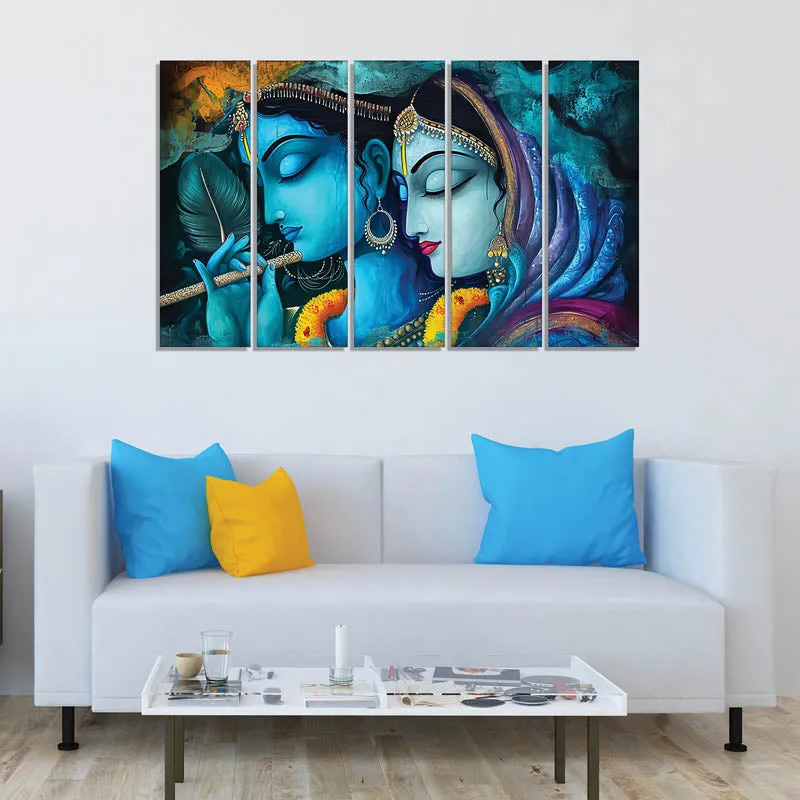 Neel Radha Madhav Wall Painting - Set Of Five media 1