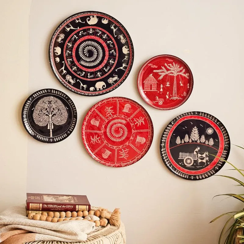 Warli Charm Wall Plate - Set Of Five media 1