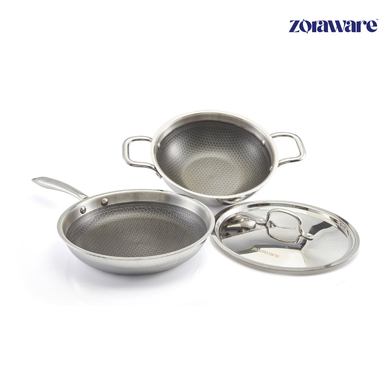 Zoraware Honeycomb Kadhai 2200 mL With Frying Pan (22 CM) - Set of Two media 5