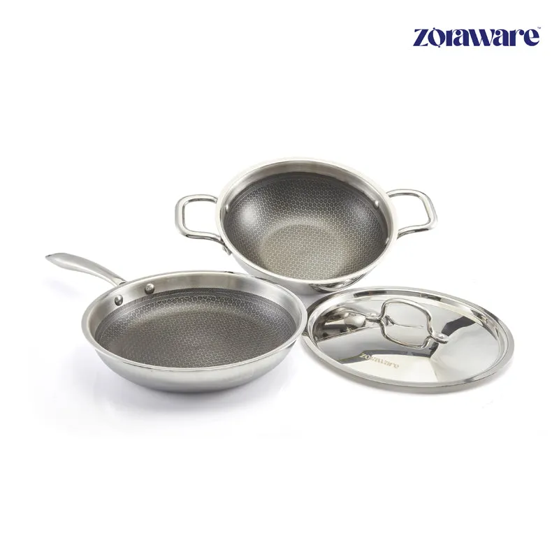 Zoraware Honeycomb Kadhai 2200 mL With Frying Pan (22 CM) - Set of Two media 5