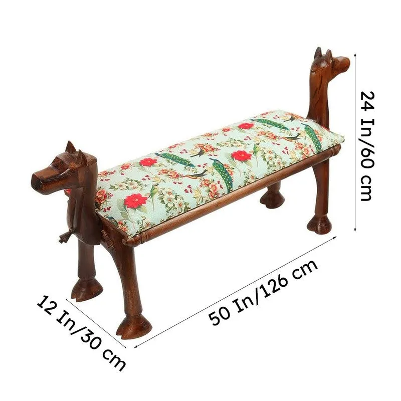 India Circus Acacia Wood Garden Animal Wooden Bench media 7