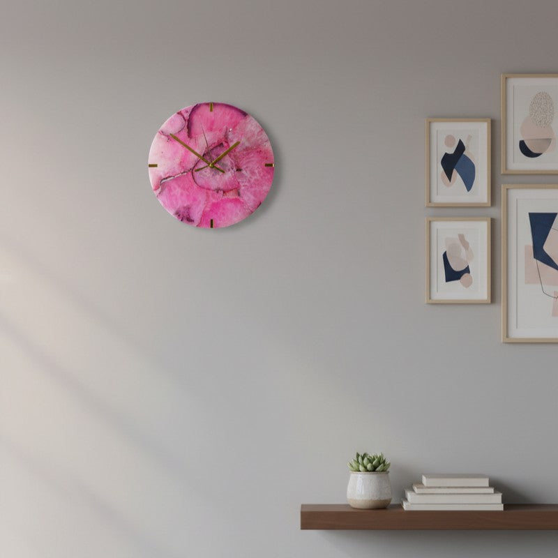 Obelia Handcrafted Agate Wall Clock - Pink media 3