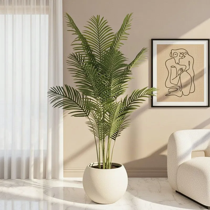 Faux Lush Areca Plam Plant With Black Plastic Pot -5 Feet media 1