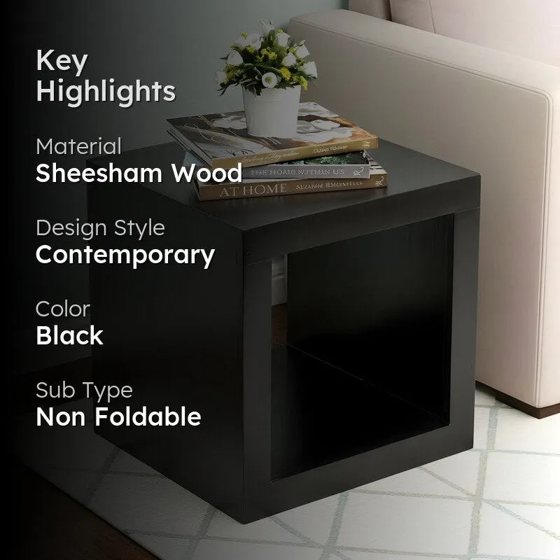 Pverox Sheesham Wooden Side & Bedside Table - Black media 2