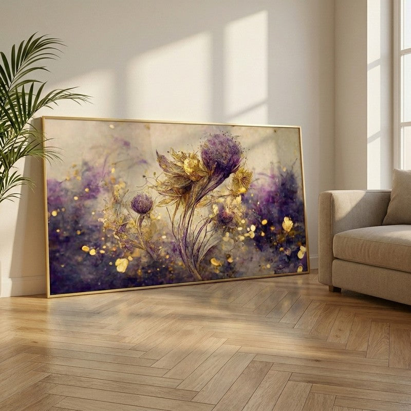 Amethyst Floral Canvas Wall Painting With Frame