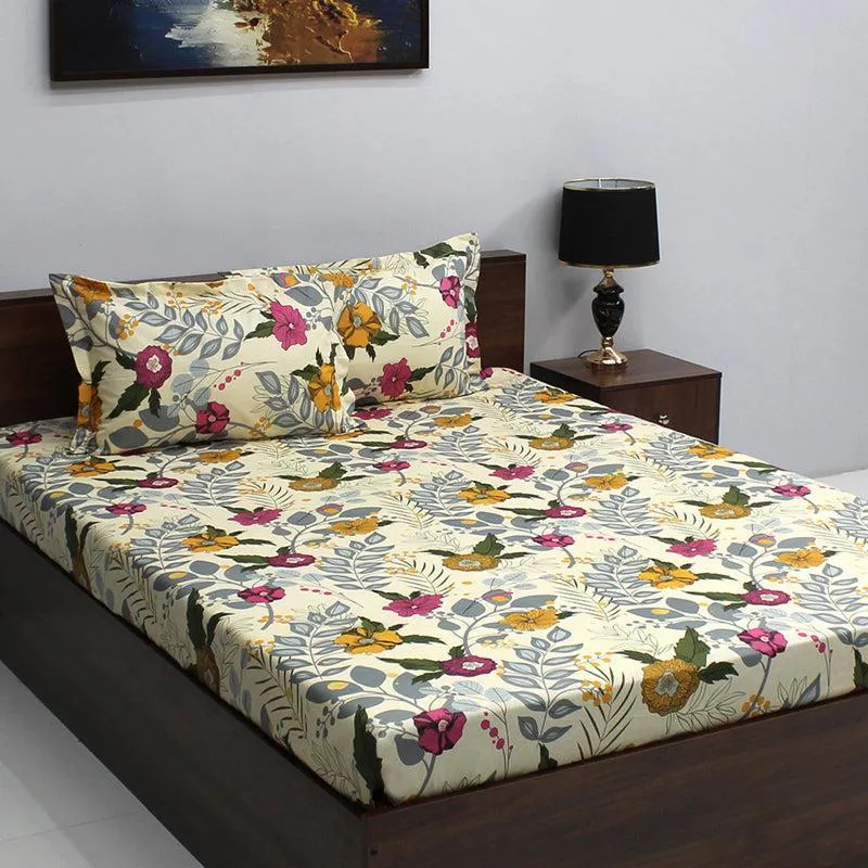 Yahvi Floral Cotton Bedsheet (Yellow) - 110 TC media 3
