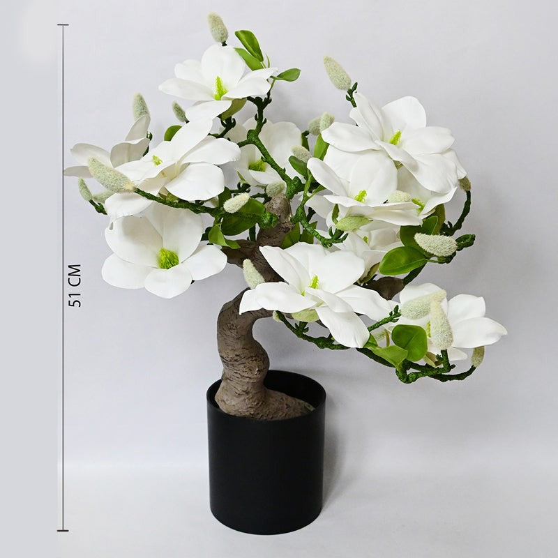 Magnira Artificial Mini Magnolia Tree With Black Plastic Pot (White) - 50 cm media 7