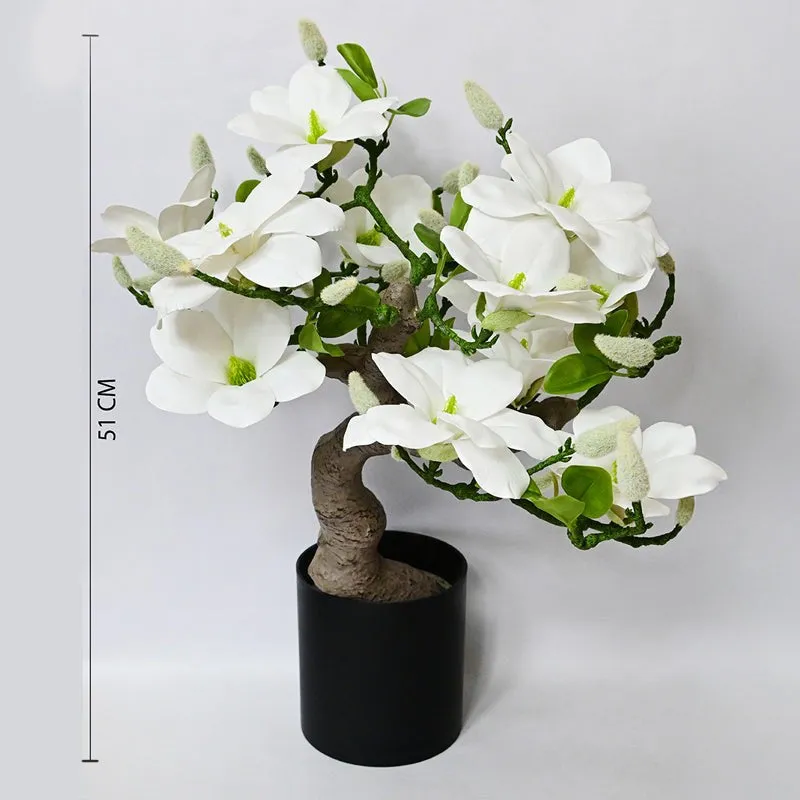 Magnira Artificial Mini Magnolia Tree With Black Plastic Pot (White) - 50 cm media 7