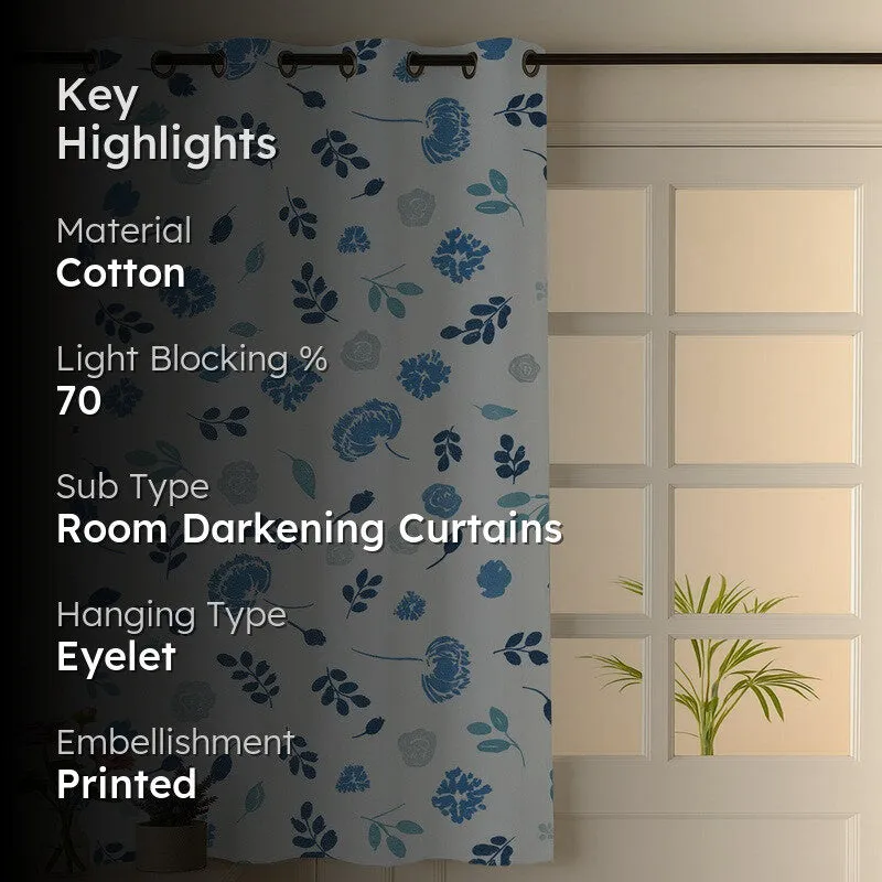 BloomSpry Cotton Curtain - Blue,Grey media 2