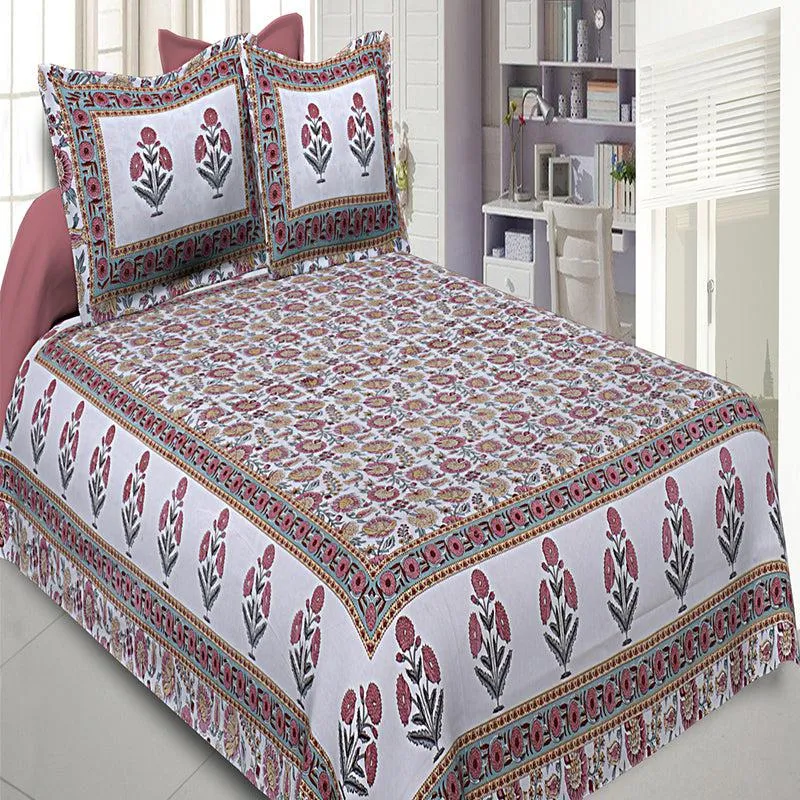 Loka Ethnic Cotton Bedsheet (Red) - 180 TC media 1
