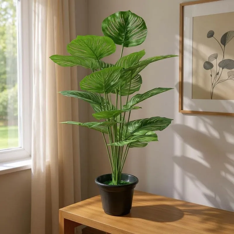Tropivine Artificial Philodendron Caladium Plant With Black Plastic Pot - 2.5 Feet media 3
