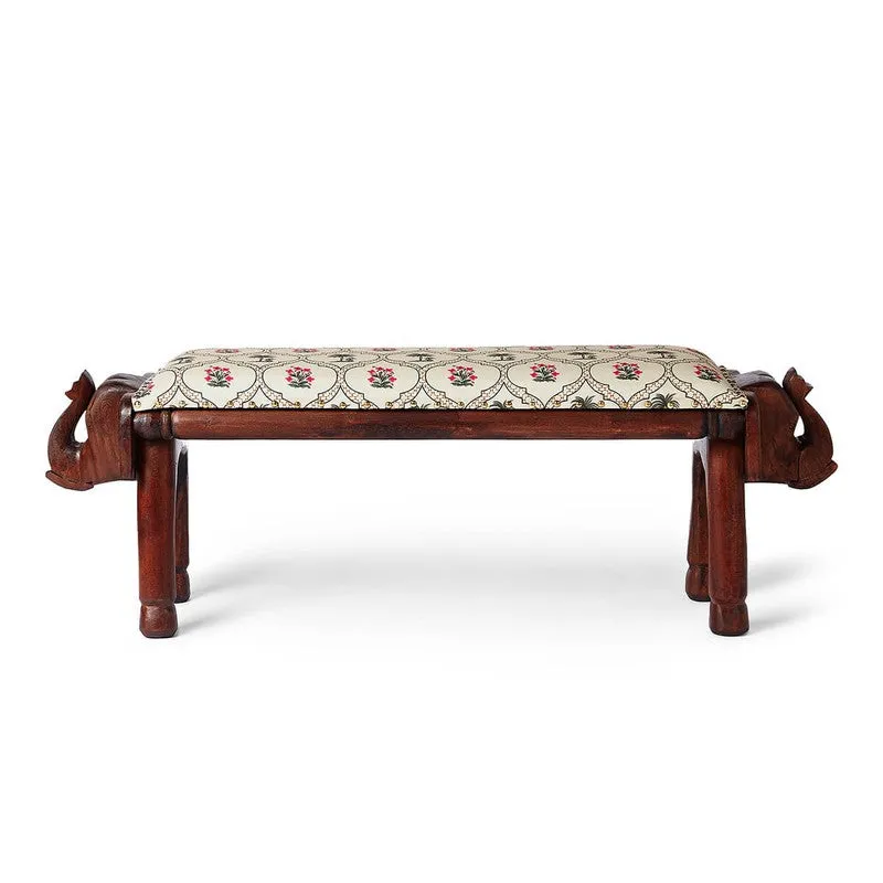 India Circus Acacia Wood Tropic Tryst Wooden Elephant Bench media 4