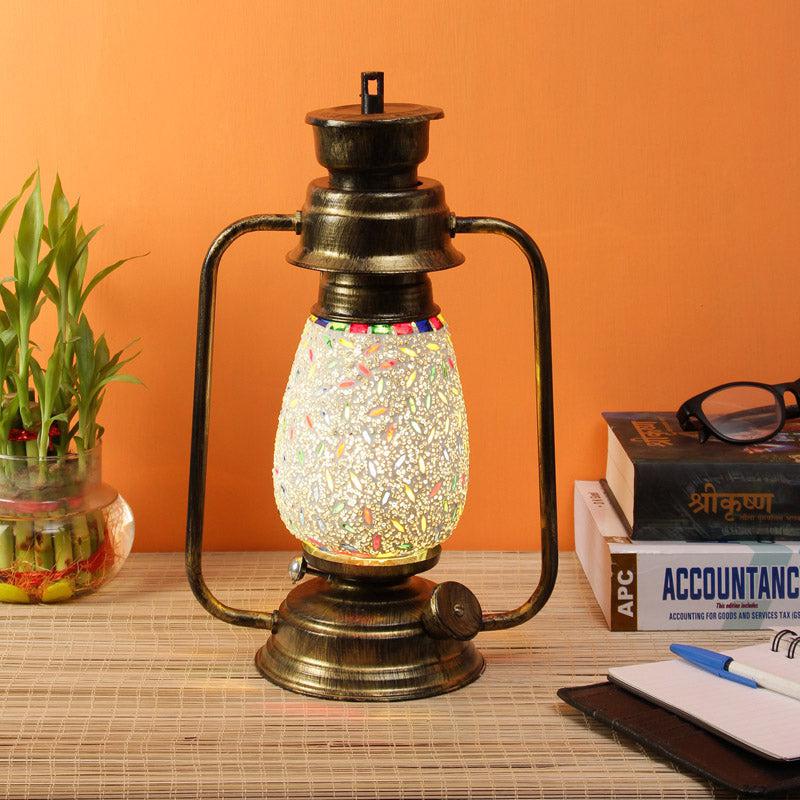 Siera Mosaic Lantern Iron & Glass Table Lamp - Multicolor