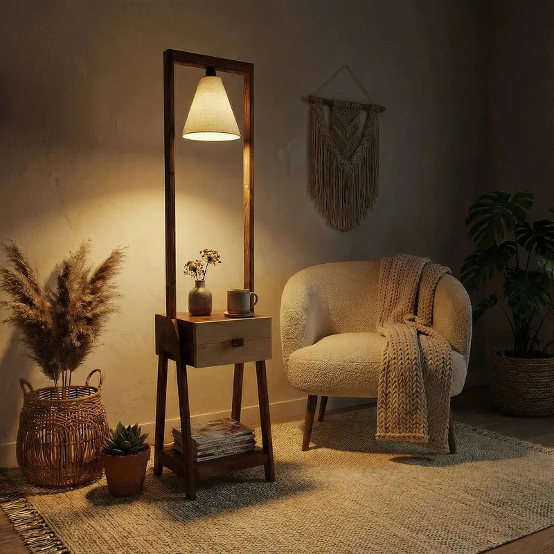 NeutralGlow Wooden Floor Lamp - Brown media 1