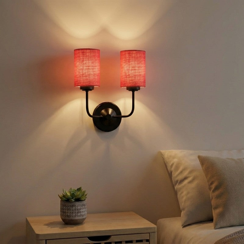 OrganicGlow Twin Jute Wall Lamp - Pink