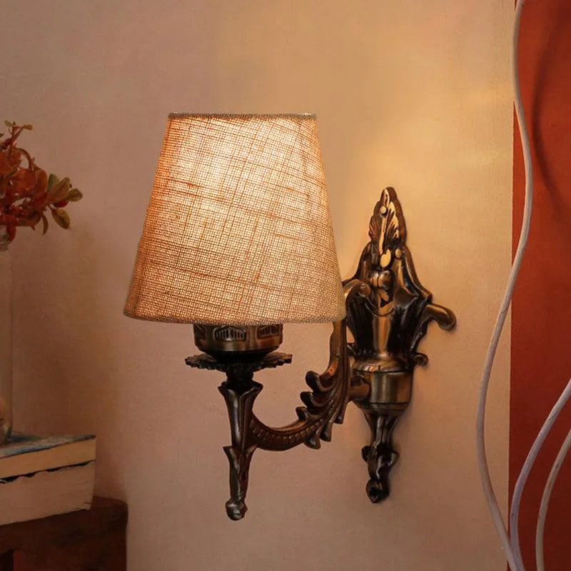 Vista Edrel Conical Fabric & Metal Wall Lamp - Beige media 1