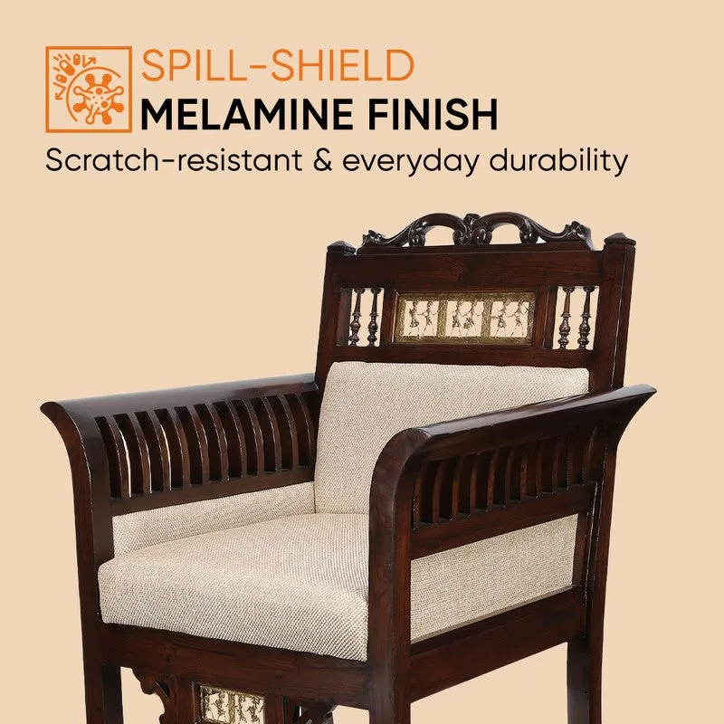 Maharaja Teak Wood Accent Chair - Ivory media 9