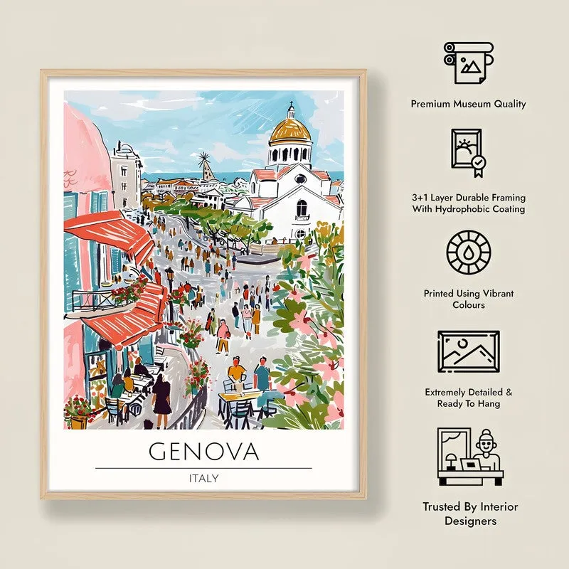 Vintage Genoa Framed Canvas Archival Canvas Wall Painting - Natural Brown Frame media 8