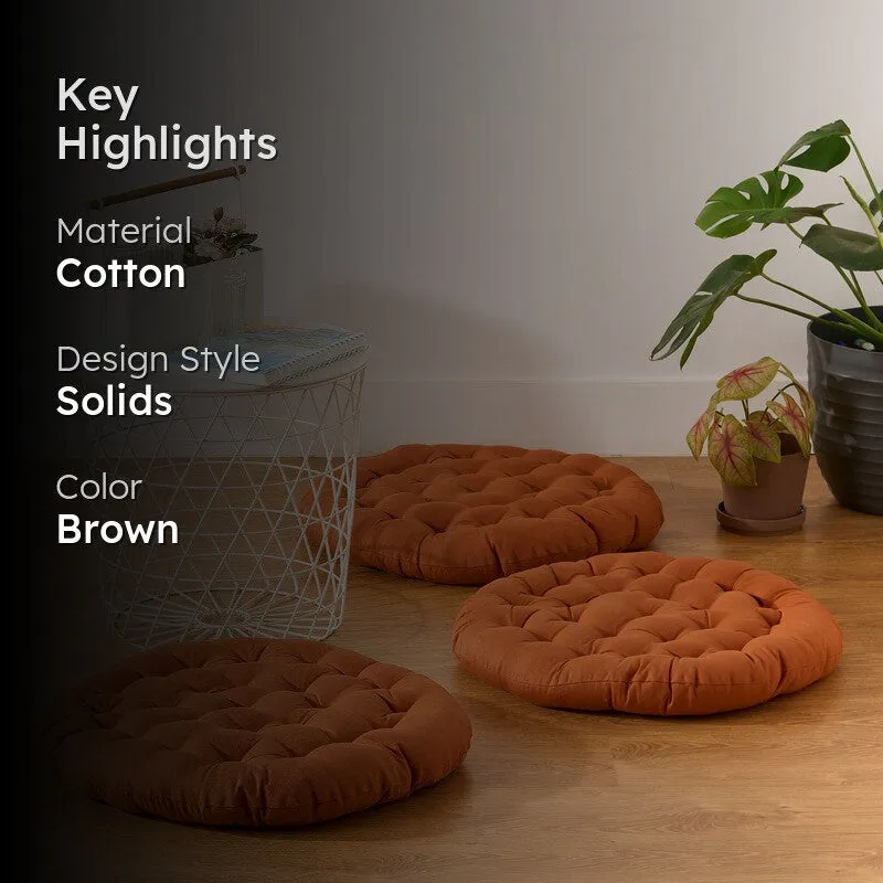 Fluffpod Solid Cotton Floor Cushion (Brown) - Set Of Three media 2