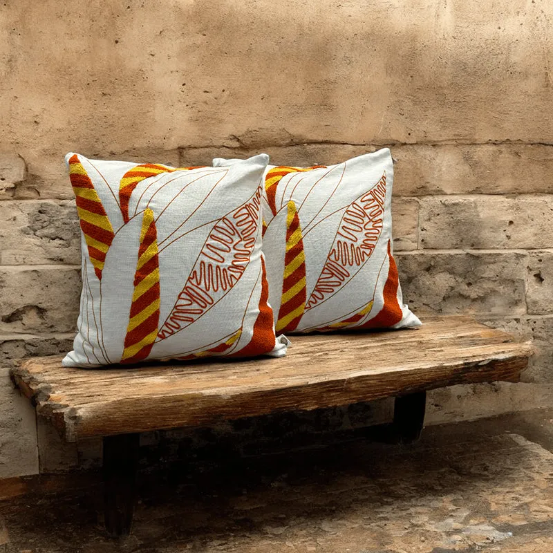 Winter Flames Tufted Cushion Cover (White & Red) - Set Of Two media 5