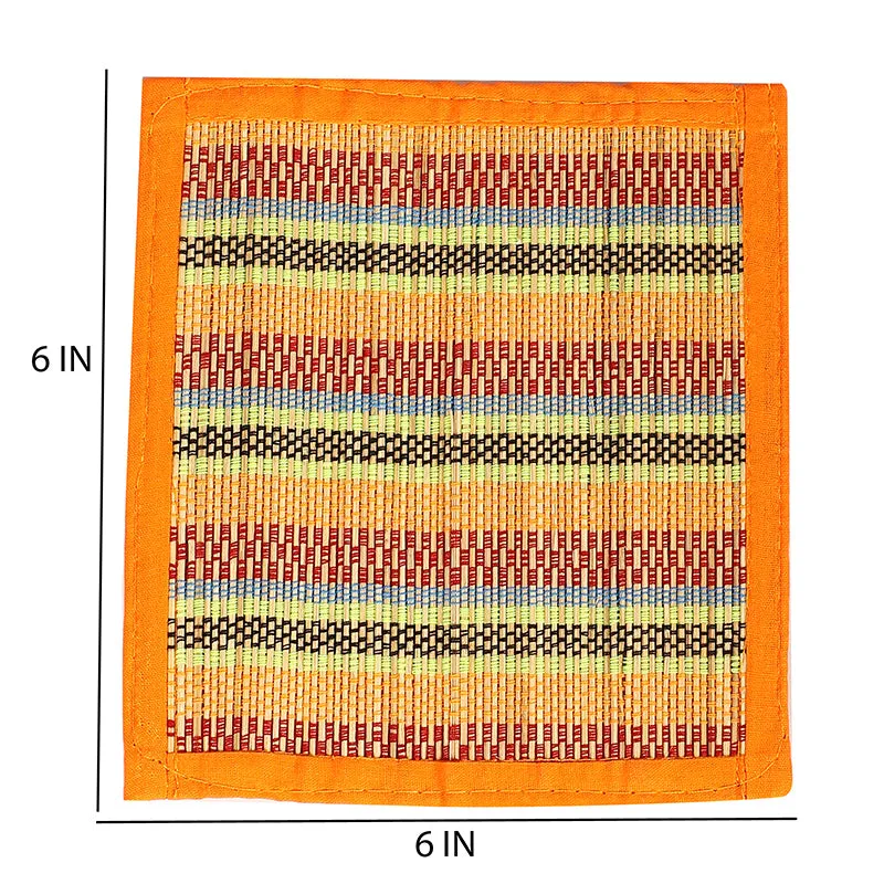 Chequered Zen Bamboo Coaster (Orange) - Set Of Six media 5