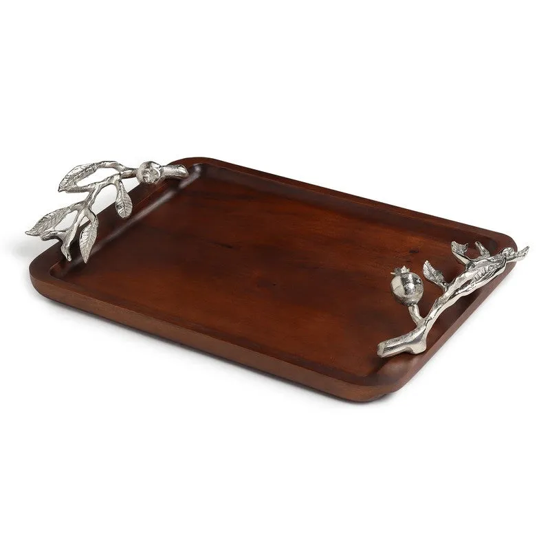 Amber Wood Serving Tray - Silver,Brown media 5