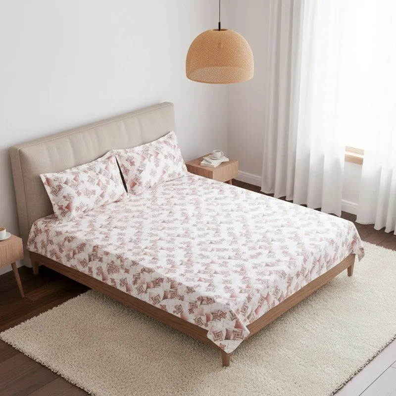 Borva Geometric Cotton Bedsheet (Brown) - 180 TC media 1