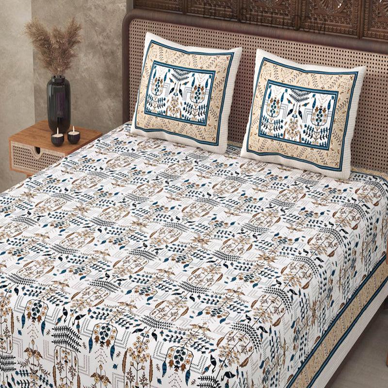 Hara Ethnic Cotton Bedsheet (White,Beige) - 180 TC media 4