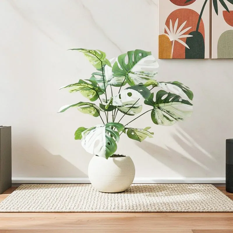 Faux Green & White Monstera Obliqua Plant - 55 Cms media 1